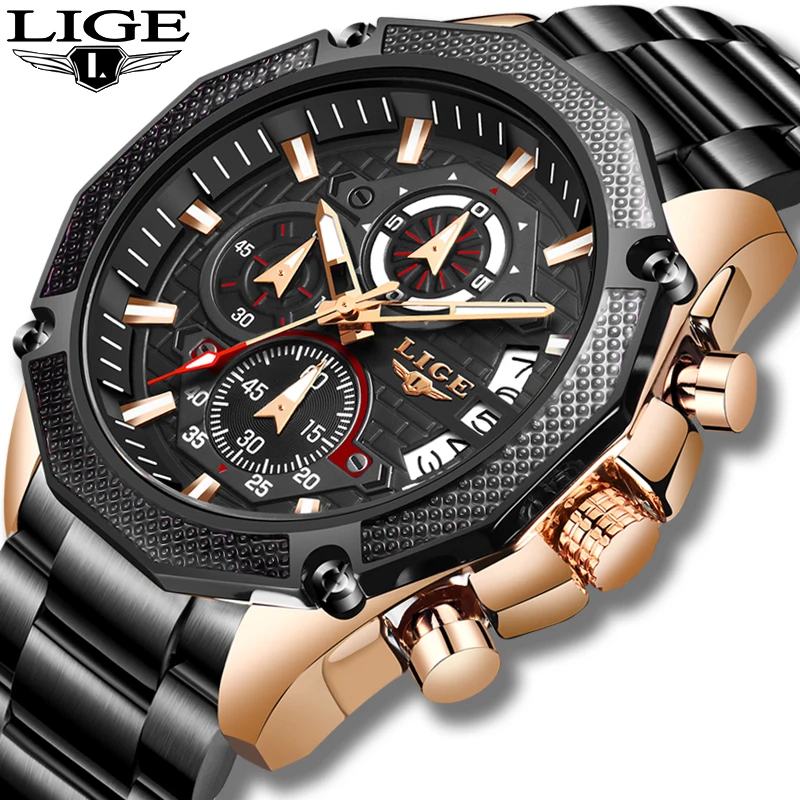 Фото 2019 LIGE модные брендовые мужские часы полностью стальные бизнес кварцевые военные