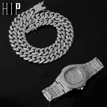 2pcs Necklace +Watch Hip Hop Miami Curb Cuban Chain Gold Silver Color Iced Out Paved Rhinestones CZ Bling Choker For Men Jewelry
2pcs Necklace +Watch Hip Hop Miami Curb Cuban Chain Gold Silver Color Iced Out Paved Rhinestones CZ Bling Choker For Men Jewelry