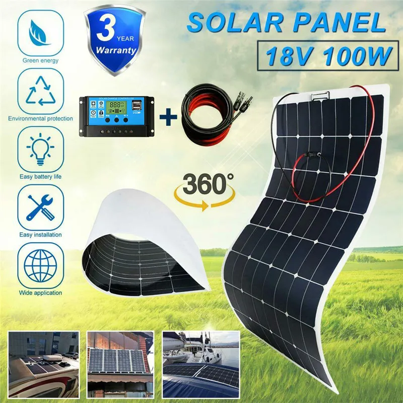 100W 12V Solar Panel Kit Extension Line Solar Panel with Controller Crocodile Clamp Mounting Bracket DC Cable High Efficiency
100W 12V Solar Panel Kit Extension Line Solar Panel with Controller Crocodile Clamp Mounting Bracket DC Cable High Efficiency