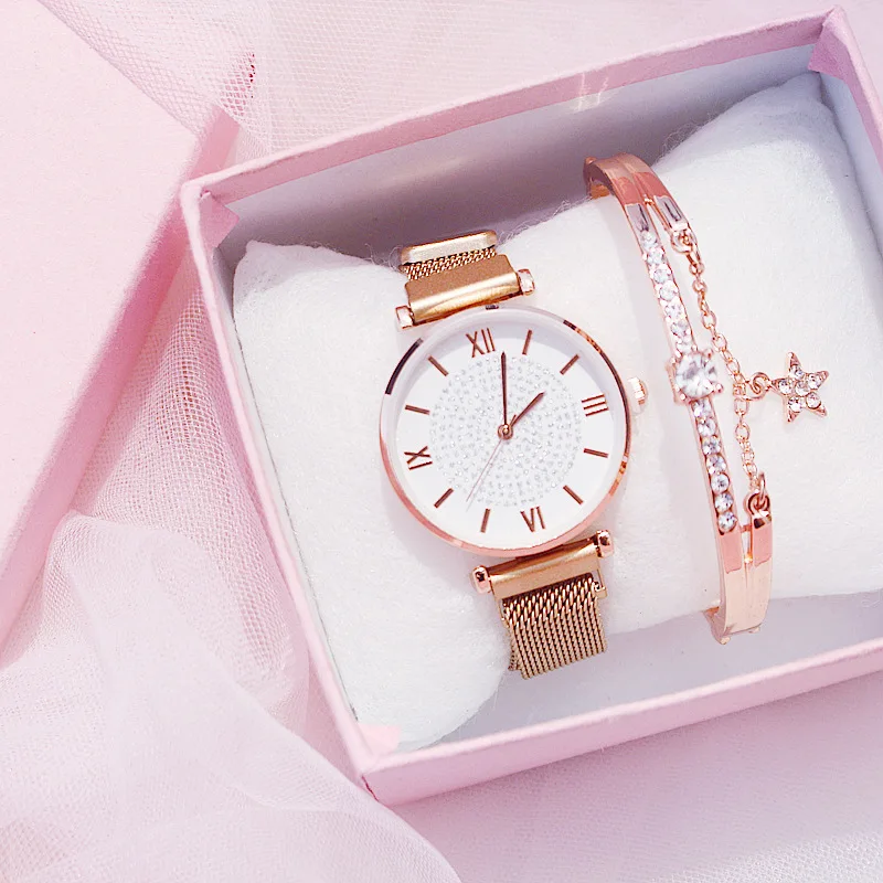 2 PCS/Set Watch Bracelet Set Women's Trend Small Man-made Diamond Dial Mesh Belt Quartz Watch + Star Bracelet
2 PCS/Set Watch Bracelet Set Women's Trend Small Man-made Diamond Dial Mesh Belt Quartz Watch + Star Bracelet