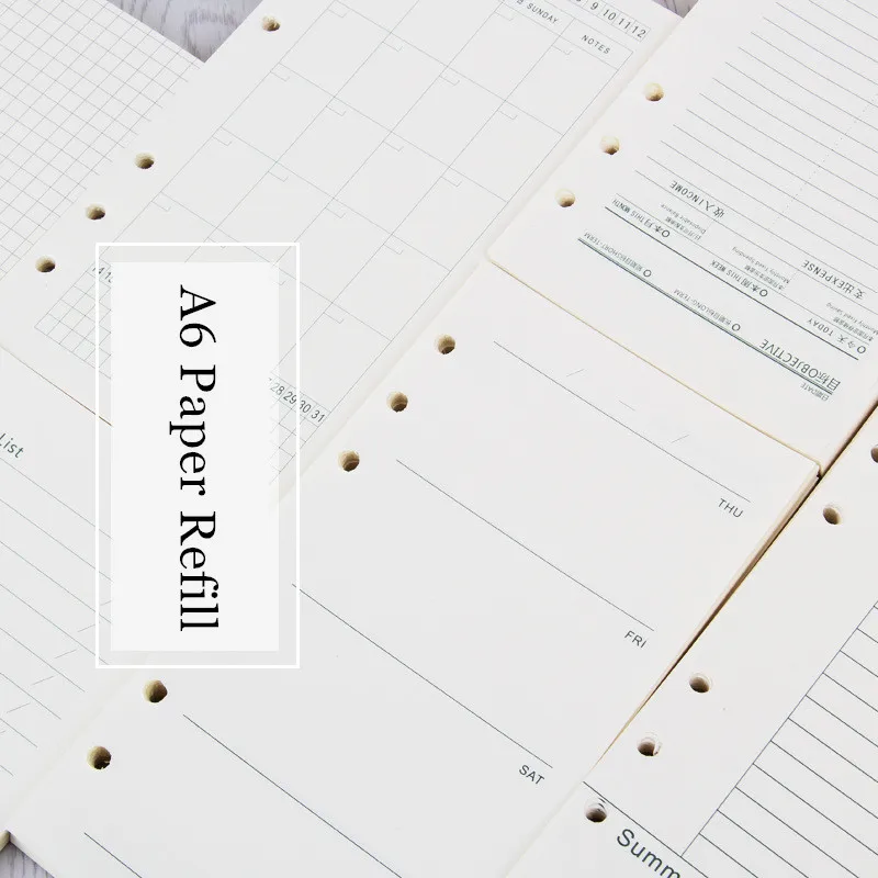 

Paper Refill A6 Loose Leaf Notebook Journal 45 sheets Inside Binder Inner Page 6 Holes Doted Grid Weekly Monthly Planner