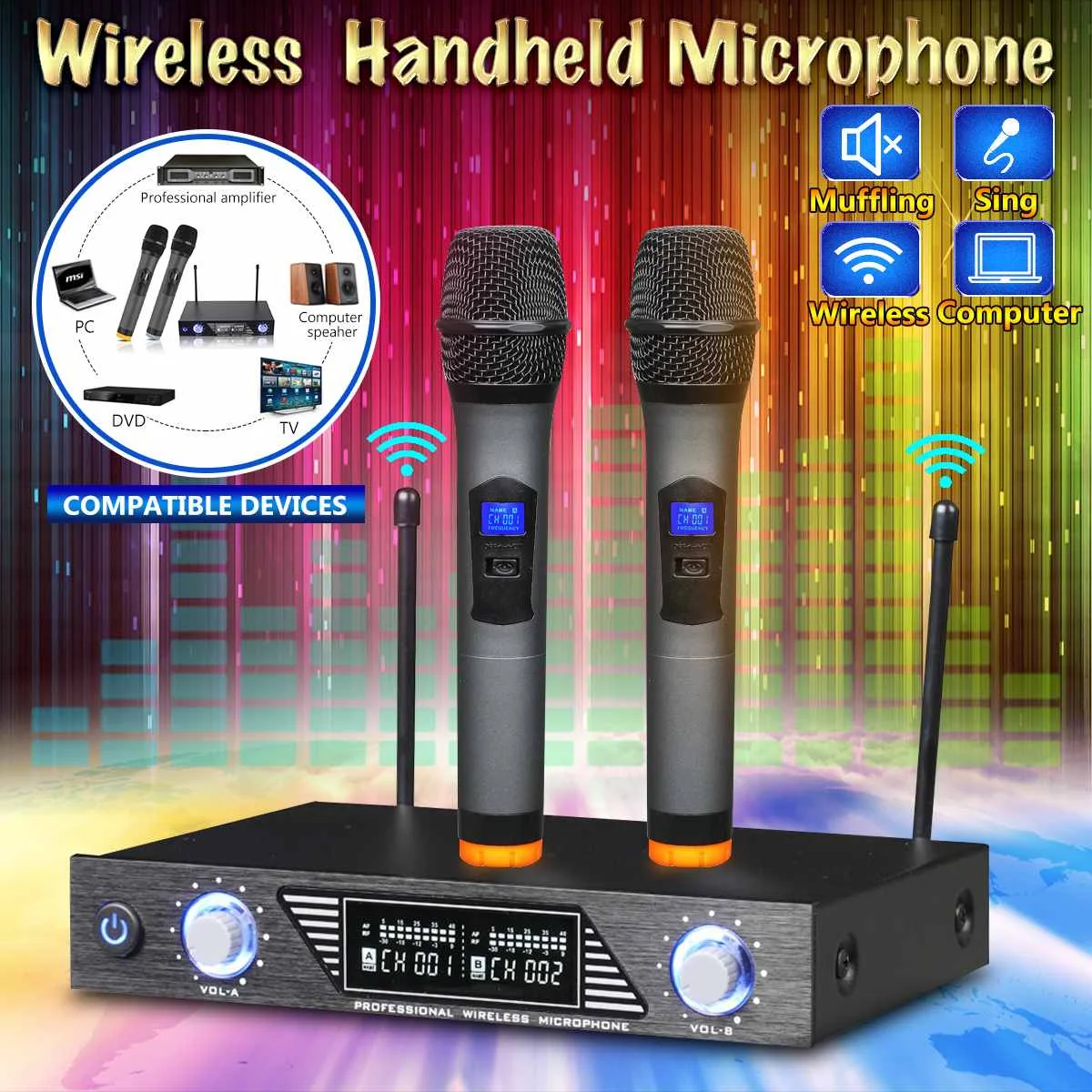 2 Channel Wireless Dual Cordless Handheld Mic Microphone System For Studio Karaoke Music Players Cordless Receiver
2 Channel Wireless Dual Cordless Handheld Mic Microphone System For Studio Karaoke Music Players Cordless Receiver
