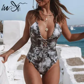 In-X Sexy v neck one piece swimsuit female Ruffle swimwear women Monokini Lace up bodysuit one-piece suits Print bathing suit
In-X Sexy v neck one piece swimsuit female Ruffle swimwear women Monokini Lace up bodysuit one-piece suits Print bathing suit