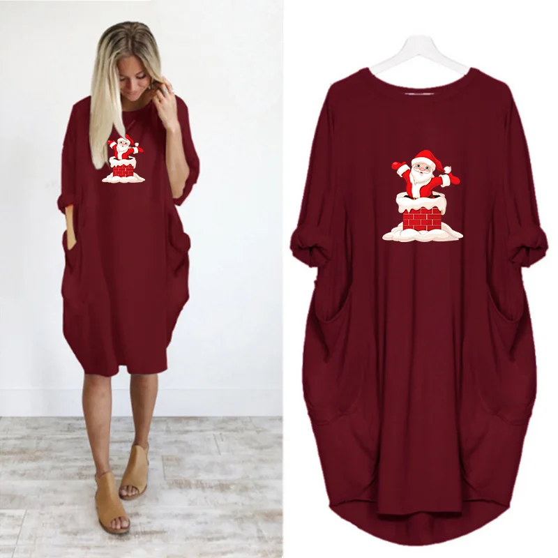 Christmas Loose Women Plus Size Dress Autumn Long Sleeve Party Pocket Midi Dresses Female Cartoon Santa Claus Print Dress
Christmas Loose Women Plus Size Dress Autumn Long Sleeve Party Pocket Midi Dresses Female Cartoon Santa Claus Print Dress