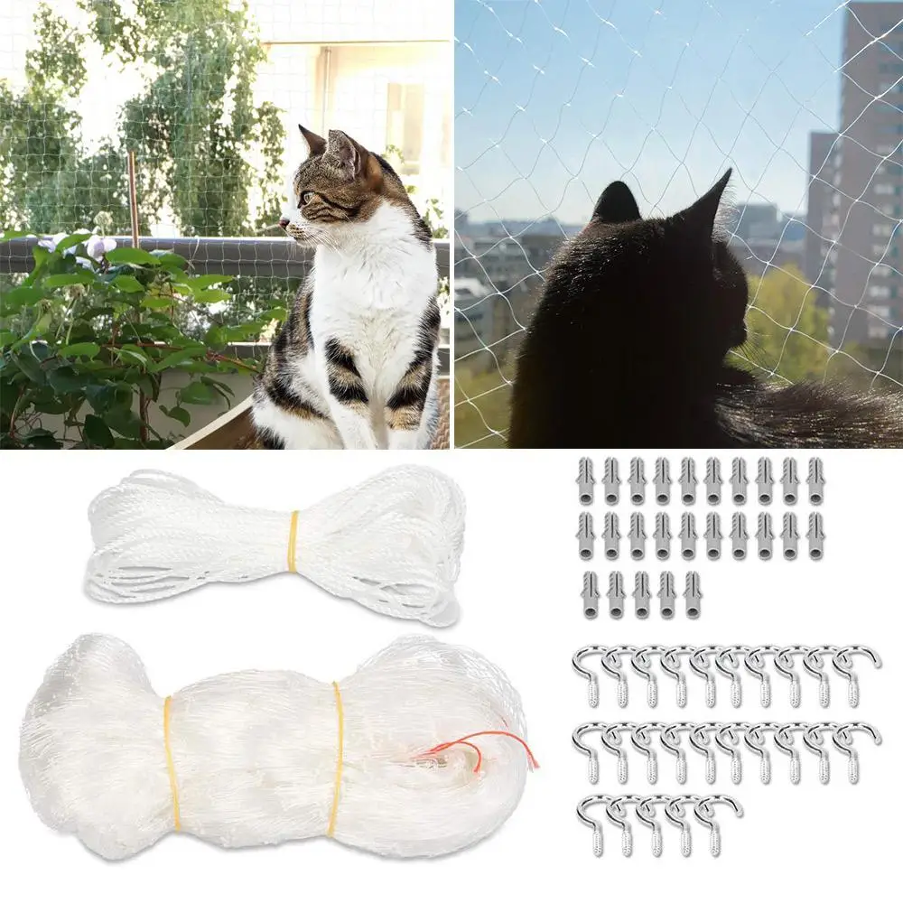 Extra Large Protective 8X3 m PremiPro Cat Net for Balcony & Transparent Cat Safety Net TO PROTECT YOUR CAT | Includes Hooks, Pegs and 25 m Tie Rope