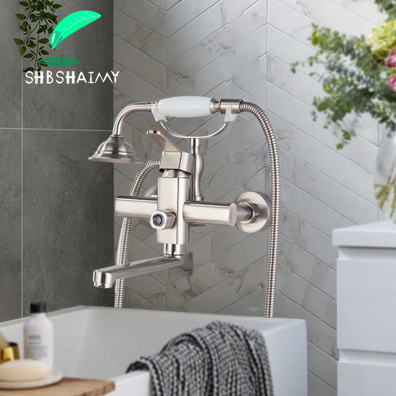 

Brushed nickel/ORB Black Bathtub Faucet Brass Wall Mounted Long Swivel tub Spout Bathroom Shower Crane Cold Hot mixer Taps