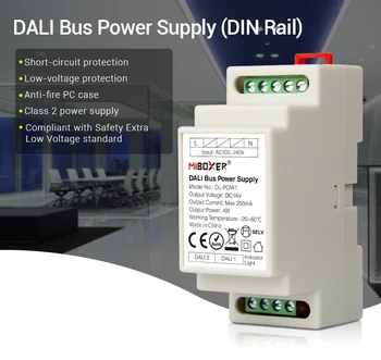 

Miboxer DL-POW1 DC16V DIN Rail DALI Bus Power Supply 4W Max250mA led transformer for AC 110V 220V DALI RGB CCT led downlight