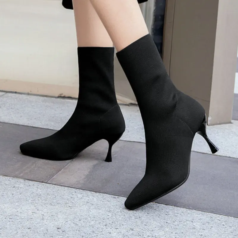 2019 New Sexy Spring/Autumn Mid-Calf Boots Women's Pointed Toes Thin High Heels Flying Knitted Shoes Woman Daily Dress Booties
2019 New Sexy Spring/Autumn Mid-Calf Boots Women's Pointed Toes Thin High Heels Flying Knitted Shoes Woman Daily Dress Booties