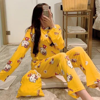 2020 Cartoon Kitty Print Cute Pajama Sets For Women Long Sleeve+Pants 2 Pieces Comfortable Home suits For Girl Spring Pajamas
2020 Cartoon Kitty Print Cute Pajama Sets For Women Long Sleeve+Pants 2 Pieces Comfortable Home suits For Girl Spring Pajamas
