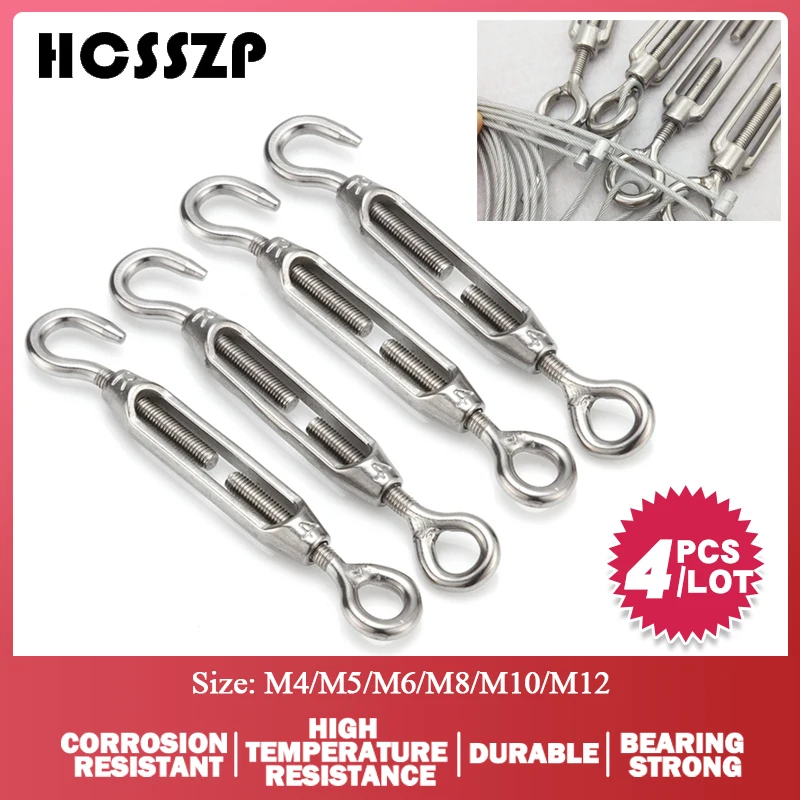 4 Pcs M4/M5/M6/M8/M10/M12 Eye Hook Turnbuckle Stainless Steel 316 Adjustable Chain Rigging Hook Rotate Chain Wire Rope Tensioner
4 Pcs M4/M5/M6/M8/M10/M12 Eye Hook Turnbuckle Stainless Steel 316 Adjustable Chain Rigging Hook Rotate Chain Wire Rope Tensioner