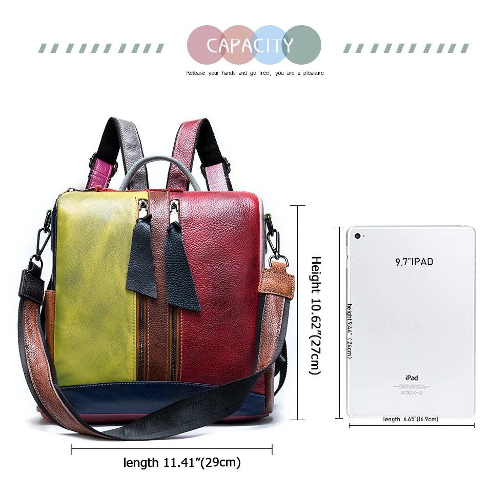 Women's Backpack Genuine Leather MultiStyle Unique Patchwork Women's Backpack Genuine Leather MultiStyle Unique Patchwork