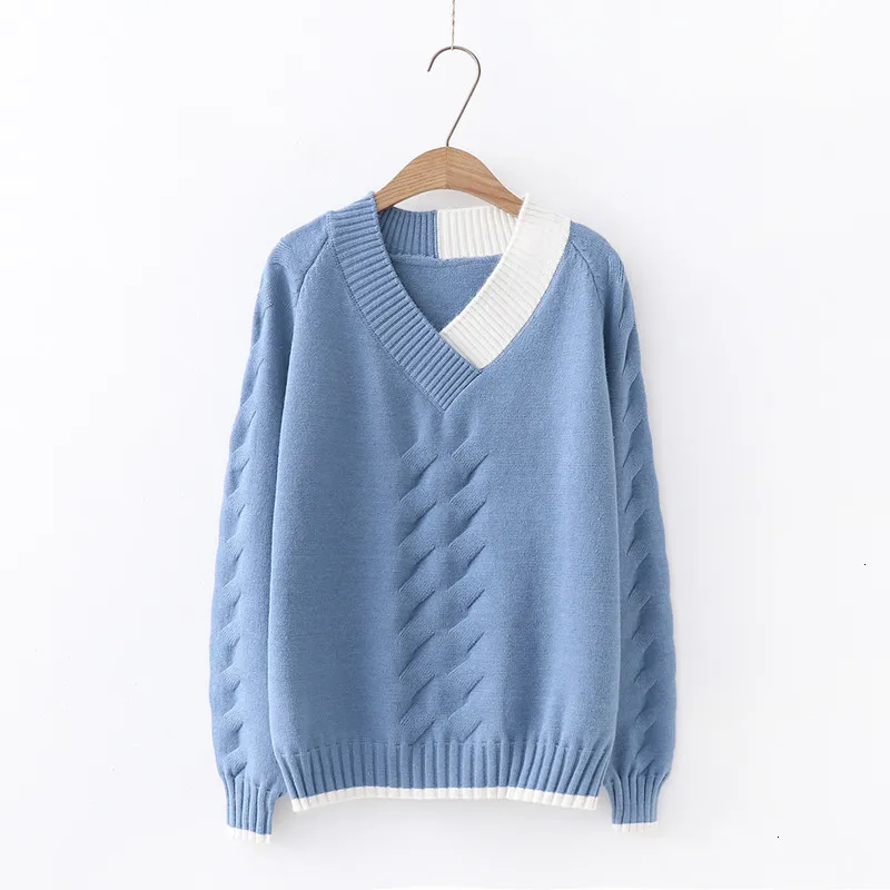 Restore Winter New Fresh Loose Wild Color V -neck Wearing a sweater Women Hit Color Patchwork Twist Wearing Jumper Tops 
Restore Winter New Fresh Loose Wild Color V -neck Wearing a sweater Women Hit Color Patchwork Twist Wearing Jumper Tops