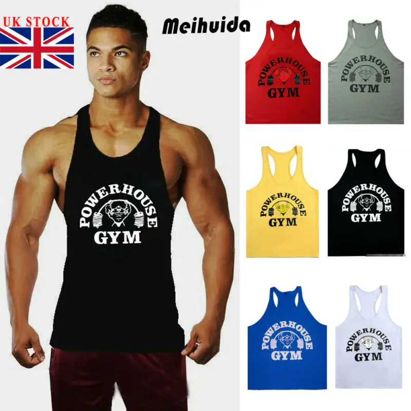 

UK Fashion Men Print Style Gym Casual Sports Dress Singlet Tank Top Tee Stringer Bodybuilding Y-Back Muscle Fitness Vest