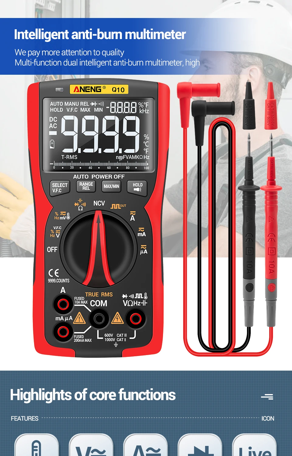 Shop Generic ANENG Q10 Digital Multimeter 9999 Professional Tester