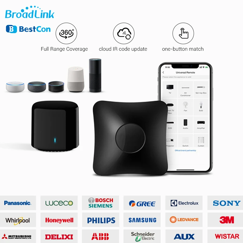 Универсальный умный пульт дистанционного управления Broadlink Bestcon RM4 Pro RM4C Mini WiFi + IR + RF работает с голосовым управлением Alexa Echo
Универсальный умный пульт дистанционного управления Broadlink Bestcon RM4 Pro RM4C Mini WiFi + IR + RF работает с голосовым управлением Alexa Echo