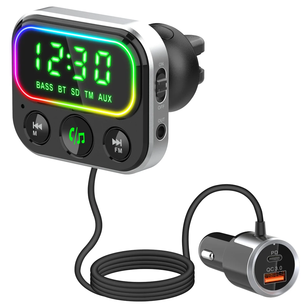 Автомобильный FM-передатчик Bluetooth 5 0 18 Вт PD Type-C 2 порта USB3.0 зарядное устройство для