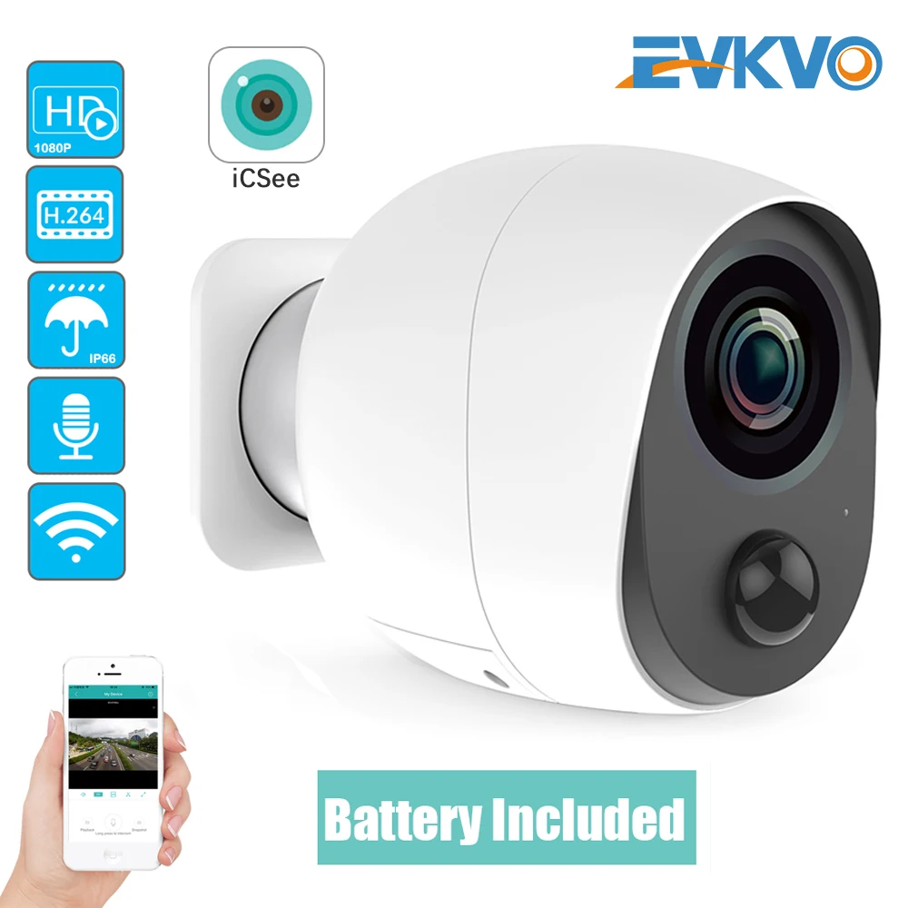 EVKVO 1080P ICSEE наружная батарея Wifi камера IP безопасности Беспроводная наблюдения 2MP