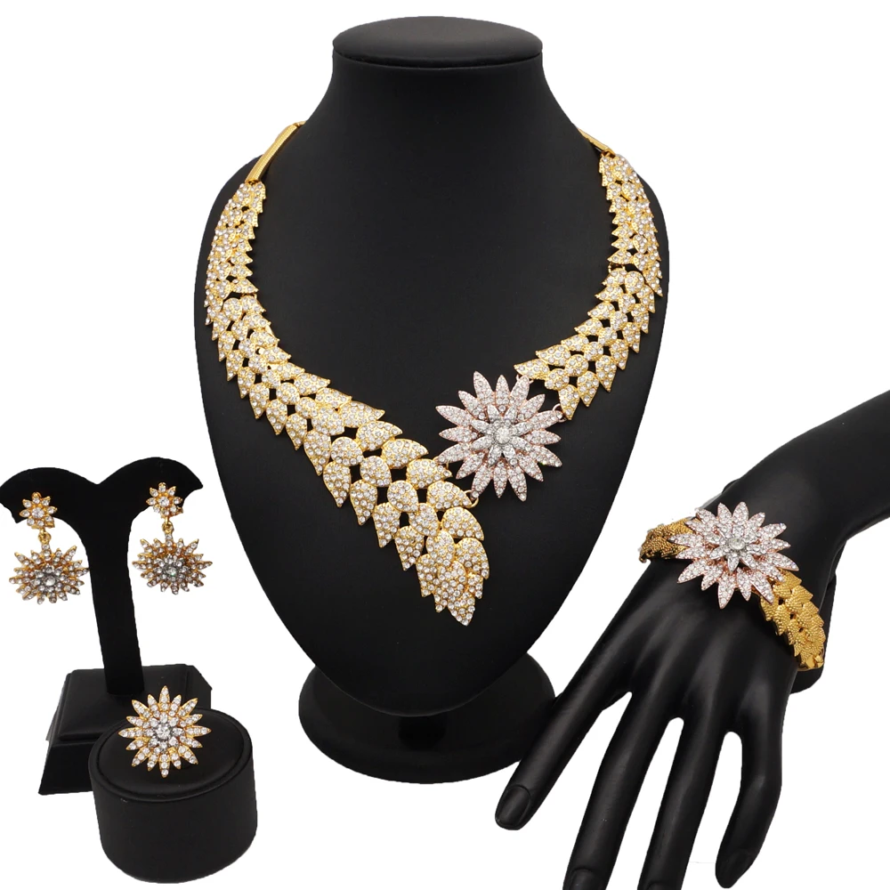 Dubai Jewelry Sets for Women African Leaf Zircon Ensemble Necklace Earring Set
Dubai Jewelry Sets for Women African Leaf Zircon Ensemble Necklace Earring Set