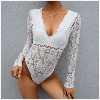 Women Lace Long Sleeve Bodysuit Solid Sexy Deep V-Neck Jumpsuits Hollow Out Skinny Club Bodysuit
Women Lace Long Sleeve Bodysuit Solid Sexy Deep V-Neck Jumpsuits Hollow Out Skinny Club Bodysuit