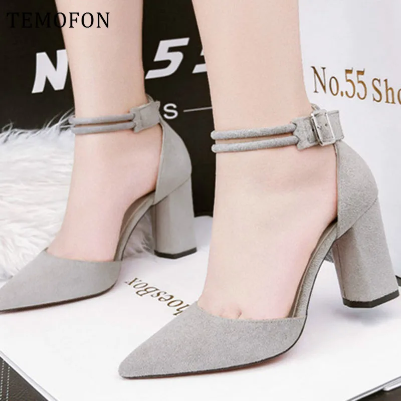 TEMOFON 2020 Women Fashion High Heel Shoes Flock Buckle ladies Pumps sexy Pointed Sandals work Party Wedding suede pumps HVT712
TEMOFON 2020 Women Fashion High Heel Shoes Flock Buckle ladies Pumps sexy Pointed Sandals work Party Wedding suede pumps HVT712
