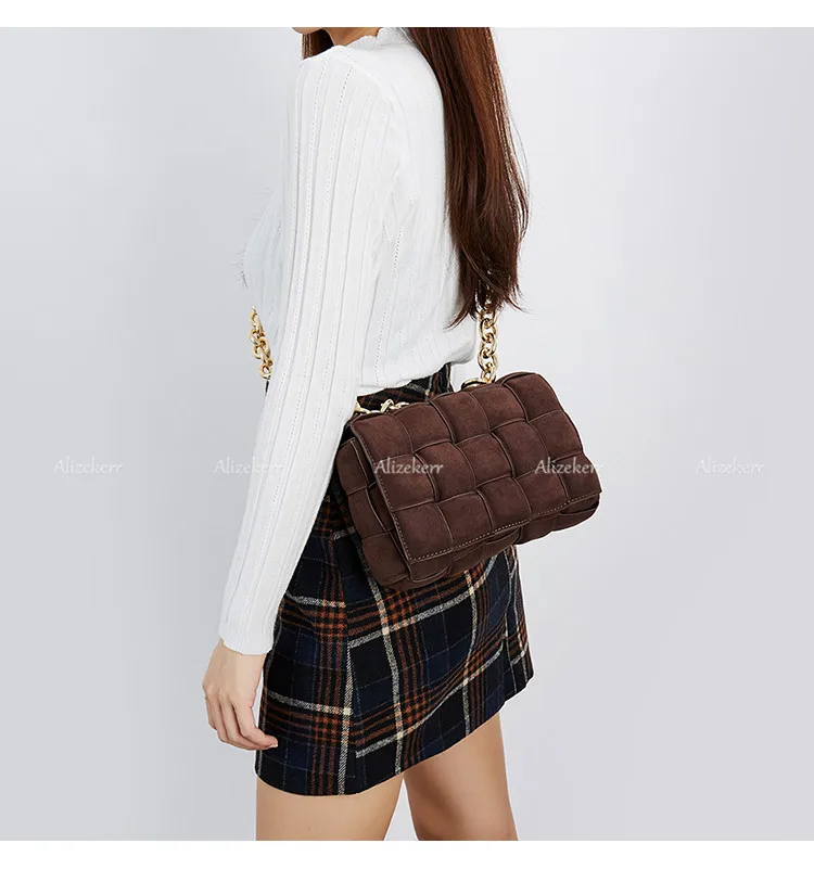 Thick Metal Chain Frosted Suede Shoulder Bag Women New Designer Woven Soft Square Crossbody Bags Female Chic Purse High Quality Thick Metal Chain Frosted Suede Shoulder Bag Women New Designer Woven Soft Square Crossbody Bags Female Chic Purse High Quality