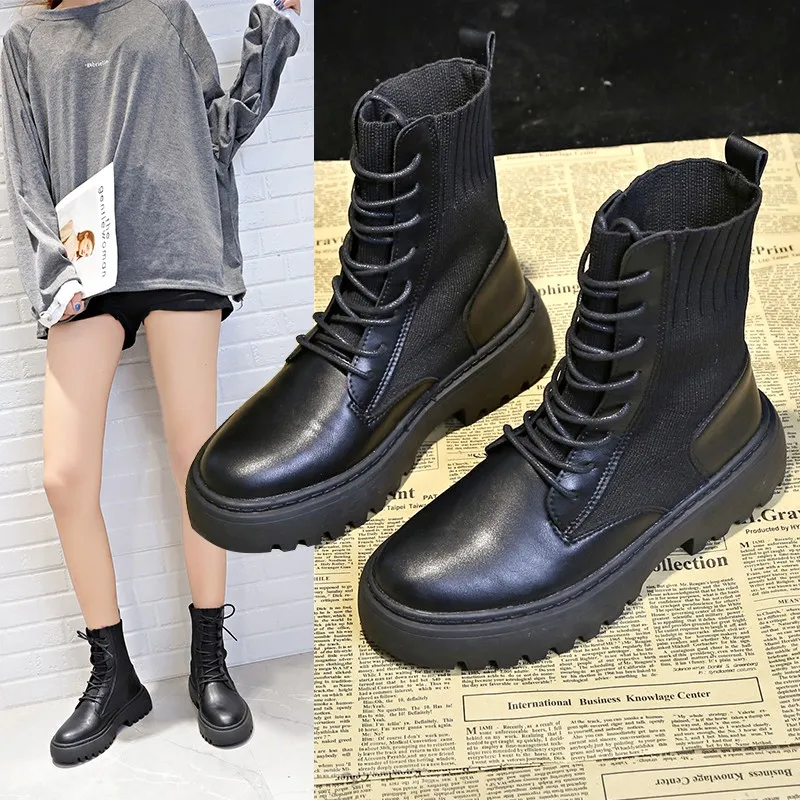 Europe and the United States autumn and winter new elastic knit letter leather Martin boots female locomotive Knight boots milit
Europe and the United States autumn and winter new elastic knit letter leather Martin boots female locomotive Knight boots milit