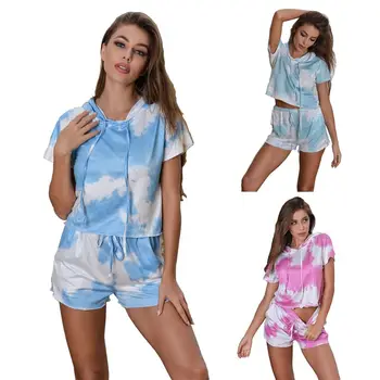 Women Tie-Dye Printed Two Piece Outfits Set Hooded Pullover Tee Tops Drawstring Shorts Tracksuit Casual Loose Loungewear
Women Tie-Dye Printed Two Piece Outfits Set Hooded Pullover Tee Tops Drawstring Shorts Tracksuit Casual Loose Loungewear
