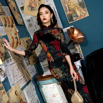 Vintage Flower Print Wedding Cheongsam Long Qipao Chinese Dress Oriental Style Dresses Robe Orientale Red Black Classic Qipao
Vintage Flower Print Wedding Cheongsam Long Qipao Chinese Dress Oriental Style Dresses Robe Orientale Red Black Classic Qipao