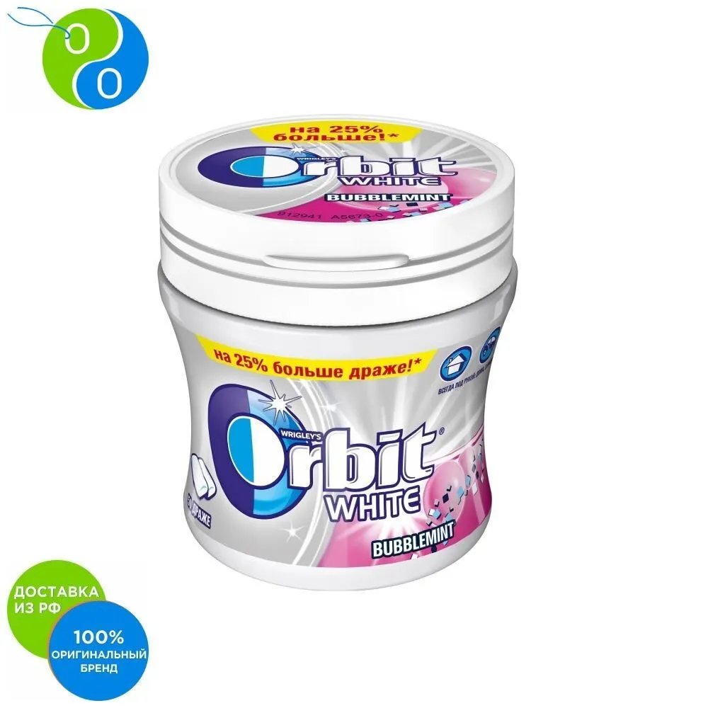 Orbit жевательная резинка Белоснежный Bubblemint мини банка 6 шт 68 гр|Жевательная