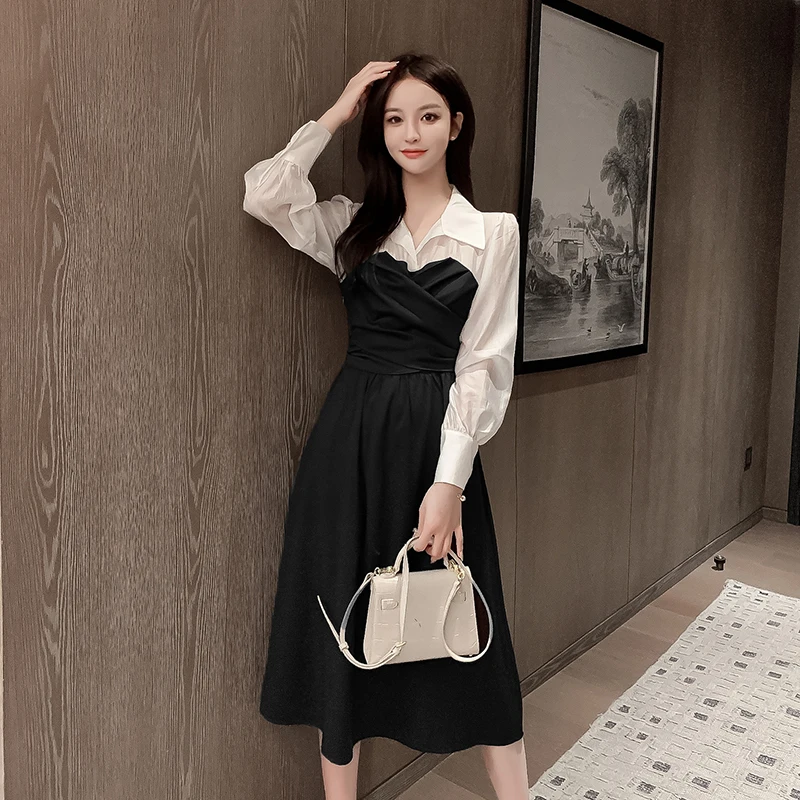 2020 New Autumn Women Patchwork Dresses Temperament Elegant Puff Sleeve Loose Shirt Stitching Bow Sashes Waist Slimming Dress
2020 New Autumn Women Patchwork Dresses Temperament Elegant Puff Sleeve Loose Shirt Stitching Bow Sashes Waist Slimming Dress
