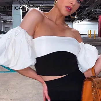 Articat Puff Sleeve Strapless White Black Patchwork Crop Tops Women Sexy Off Shoulder Short Shirts Elastic Ladies Clothes
Articat Puff Sleeve Strapless White Black Patchwork Crop Tops Women Sexy Off Shoulder Short Shirts Elastic Ladies Clothes