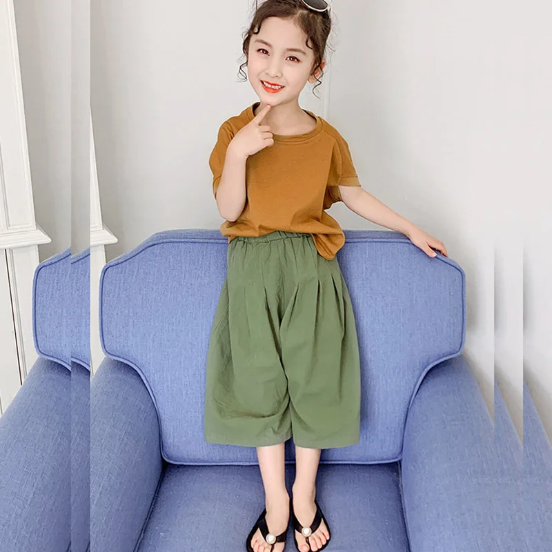 Summer Girls Clothing Sets Tracksuit For Big Children Kids Cotton Korean Short Sleeve T shirt and Wide Leg Pants 8 9 10 14 Years
Summer Girls Clothing Sets Tracksuit For Big Children Kids Cotton Korean Short Sleeve T shirt and Wide Leg Pants 8 9 10 14 Years
