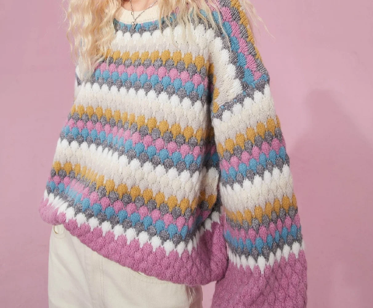 Colorful Stripes Pink Sweet Knitted Pullover Sweater Light Ripe Girl Jacket Mixed Color Knitted Loose Pullove Autumn Winter New
Colorful Stripes Pink Sweet Knitted Pullover Sweater Light Ripe Girl Jacket Mixed Color Knitted Loose Pullove Autumn Winter New