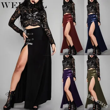 WEPBEL Women Sexy Summer Long Skirt Lady Gothic High Waist Straight Ankle Length Side Slit With Rivet Belt Faldas Streetwear
WEPBEL Women Sexy Summer Long Skirt Lady Gothic High Waist Straight Ankle Length Side Slit With Rivet Belt Faldas Streetwear