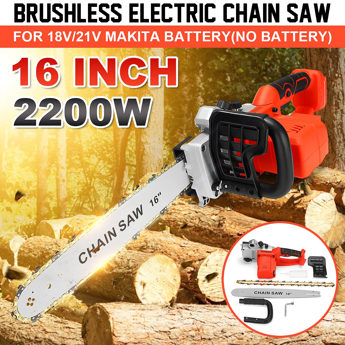 2200W Electric Chainsaw 16 Inch 720r/min Bracket Cordless Chain Saw Wood Cutter Cutting Machine For Makita 18V Battery
2200W Electric Chainsaw 16 Inch 720r/min Bracket Cordless Chain Saw Wood Cutter Cutting Machine For Makita 18V Battery