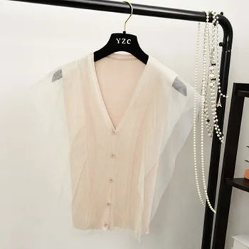 2019 New Summer Women V-Neck Knitted Sleeveless Mesh Patchwork Sweaters Cardigans Single Breasted Top Female yy286
2019 New Summer Women V-Neck Knitted Sleeveless Mesh Patchwork Sweaters Cardigans Single Breasted Top Female yy286