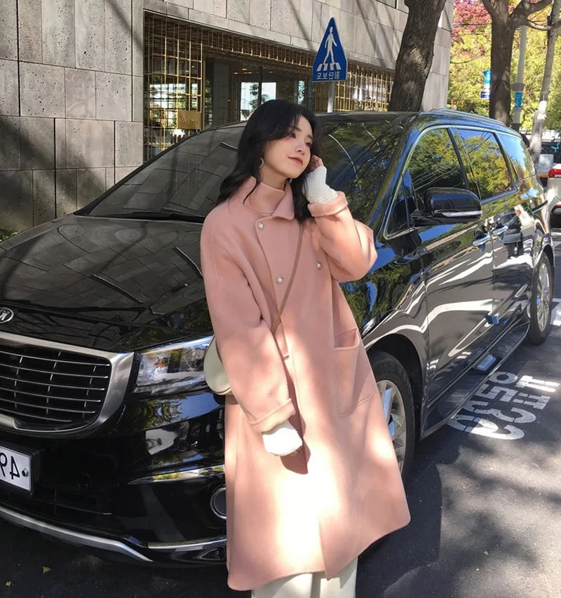 

2019 Elegant Women's Winter Autumn Long Sleeve Wool Blend Thicken Med Long Overcoat Casual Loose Trench Coat Jackets Outwear