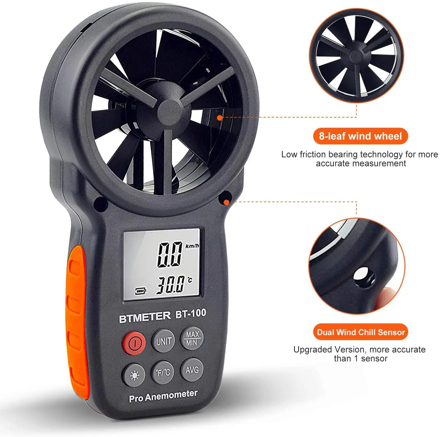 BTMETER BT-100 Digital Handheld Anemometer for HVAC CFM Tester Air Flow Velocity, Wind Chill, 14-113 Wind Temperature
BTMETER BT-100 Digital Handheld Anemometer for HVAC CFM Tester Air Flow Velocity, Wind Chill, 14-113 Wind Temperature