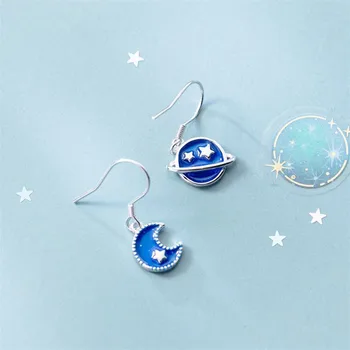 New Temperament Planet Exquisite 925 Sterling Silver Jewelry Asymmertric Universe Blue Moon And Satr Dangle Earrings SE441
New Temperament Planet Exquisite 925 Sterling Silver Jewelry Asymmertric Universe Blue Moon And Satr Dangle Earrings SE441