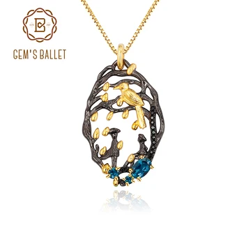 GEM'S BALLET 925 Silver Gold Plated Two Tone Handmade Bird Bud Tree Natural London Blue Topaz Woman’s Statement Pendant Necklace
GEM'S BALLET 925 Silver Gold Plated Two Tone Handmade Bird Bud Tree Natural London Blue Topaz Woman’s Statement Pendant Necklace