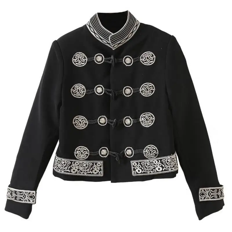 Red RoosaRosee Designer Women Autumn Long Sleeve Disc Flower Embroidery Vintage Stand Collar Black Coat Female Jacket Overcoat 
Red RoosaRosee Designer Women Autumn Long Sleeve Disc Flower Embroidery Vintage Stand Collar Black Coat Female Jacket Overcoat