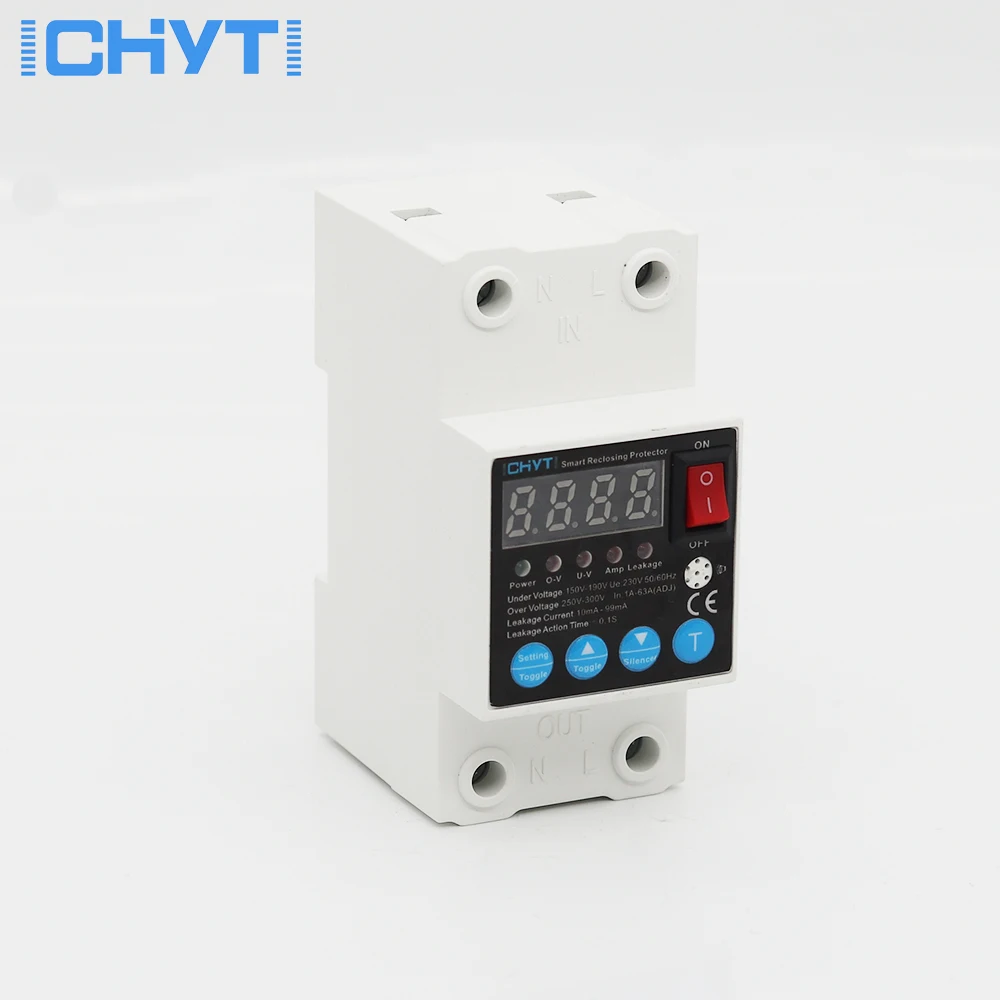 Over under Voltage Protector Self Recovery reclosing Earth Leakage Circuit Breaker 63A Current Ajustable Digital Display RCBO
Over under Voltage Protector Self Recovery reclosing Earth Leakage Circuit Breaker 63A Current Ajustable Digital Display RCBO