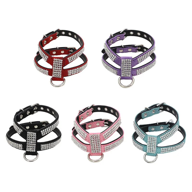 

Adjustable Pet Dog Collar pet Necklace Dog Cat Harness Leash Quick Release Bling Rhinestone Pet Products 1 PC PU Leather