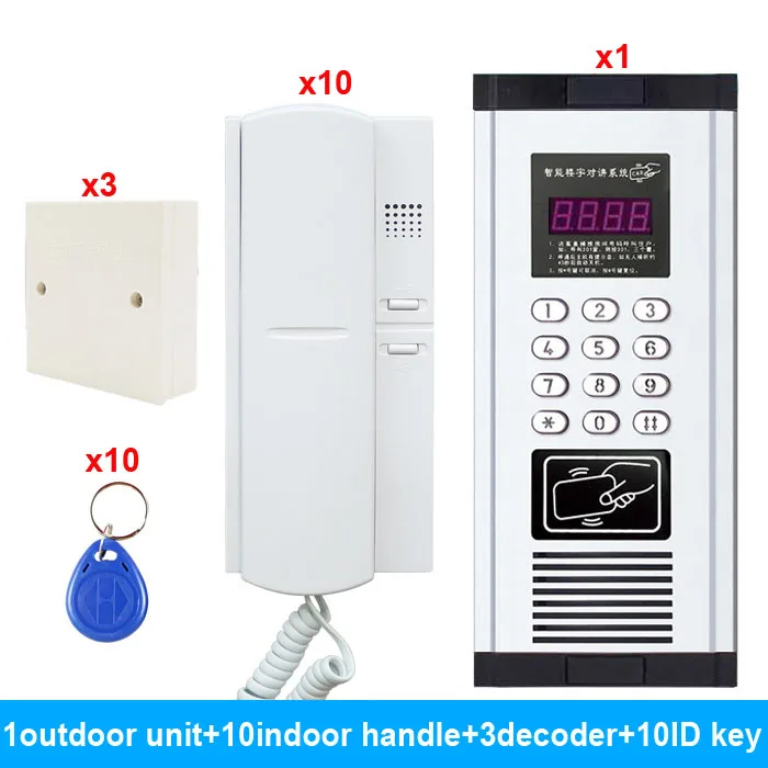 New Item Press Direct dialing non-visual building intercom system ID card&Password Unlocking for 10-apartments audio door phone |