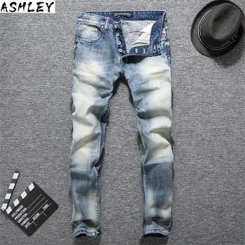Vintage Designer Italian Men Jeans Light Blue Slim Fit Denim Buttons Pants Classical Simple Jeans Homme Cotton Jeans Men
Vintage Designer Italian Men Jeans Light Blue Slim Fit Denim Buttons Pants Classical Simple Jeans Homme Cotton Jeans Men