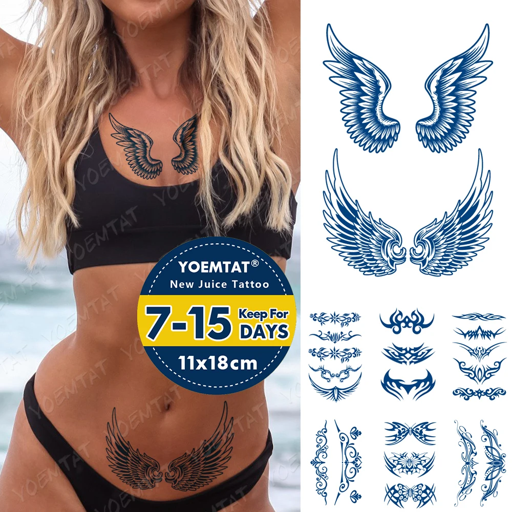 Juice Ink Lasting Waterproof Temporary Tattoo Sticker Wing Angel Flame Totem Flash Tattoos Woman Arm Body Art Fake Tatto Male | Красота и