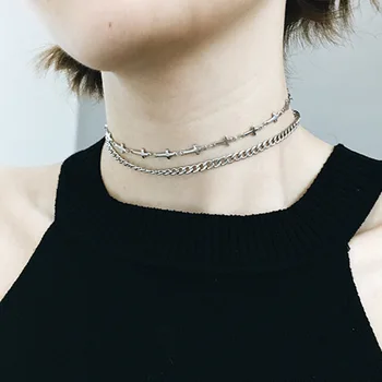 Double Layer Silver Color Simple Chain Cross Collar Chokers Titanium Steel Clavicle Chain Neck Jewelry Colliers kolye For Women
Double Layer Silver Color Simple Chain Cross Collar Chokers Titanium Steel Clavicle Chain Neck Jewelry Colliers kolye For Women