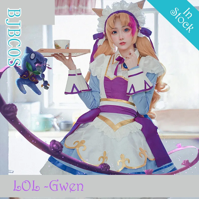 

Game LOL Coffee Sweetheart Gwen Maid Dress Lovely Uniform Cosplay Costume Halloween Role Play Outfit For Women NEW