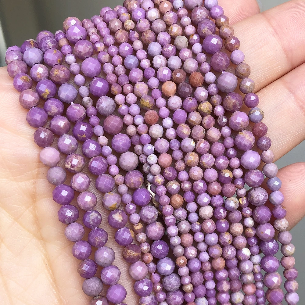 

2 3 4mm Natural Faceted Purple Mica Gem Stone Beads Round Mineral Bead For Jewelry Making DIY Bracelet Earrings Accessories 15''