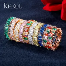 RAKOL חדש אופנה יוקרה קסם AAA בגט מעוקב Zirconia טבעת נישואים לנשים ססגוניות T צורת Cz אבן המפלגה תכשיטים(China)